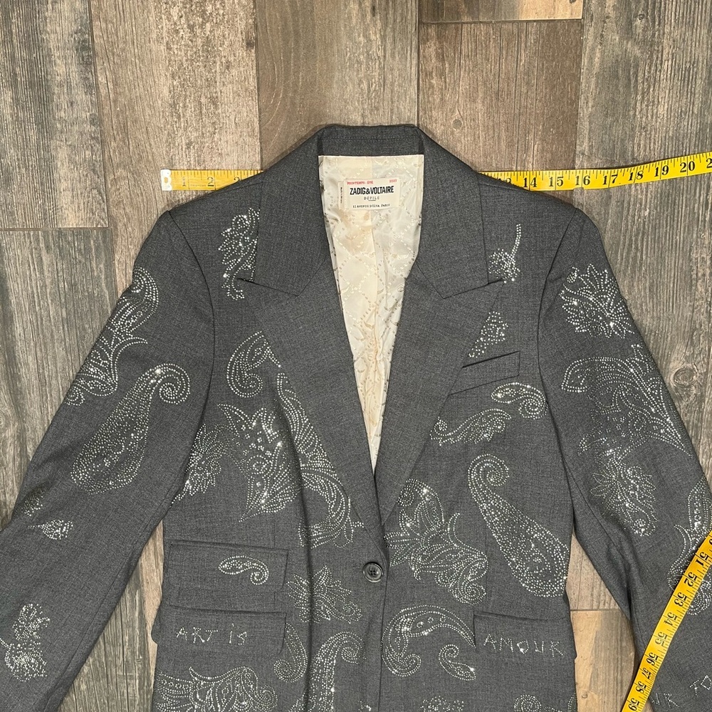 Zadig & Voltaire Women's Size 36 Grey Venus Paisley-embellished Blazer $798 - Picture 11 of 16
